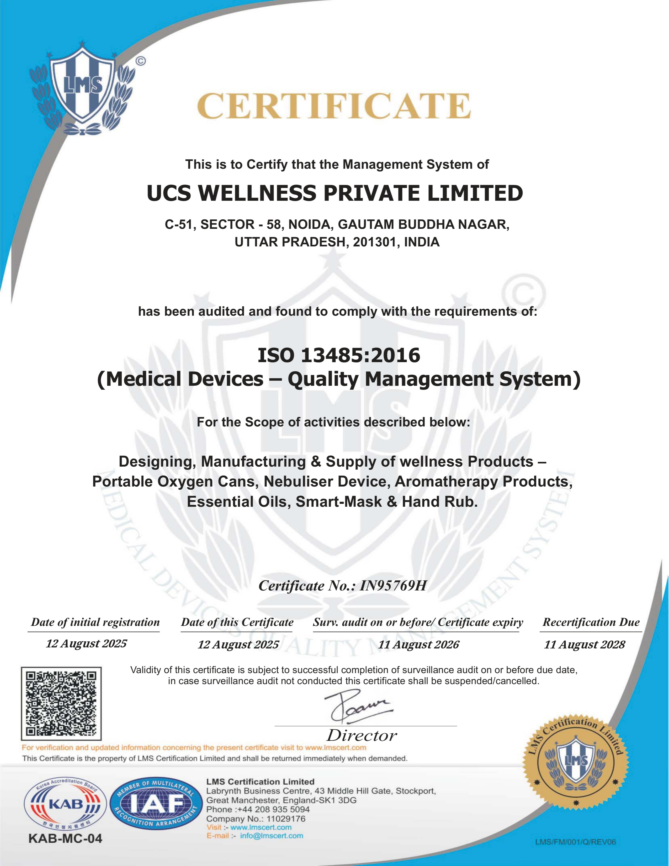 gO2Therapy ISO 13485 certificate
