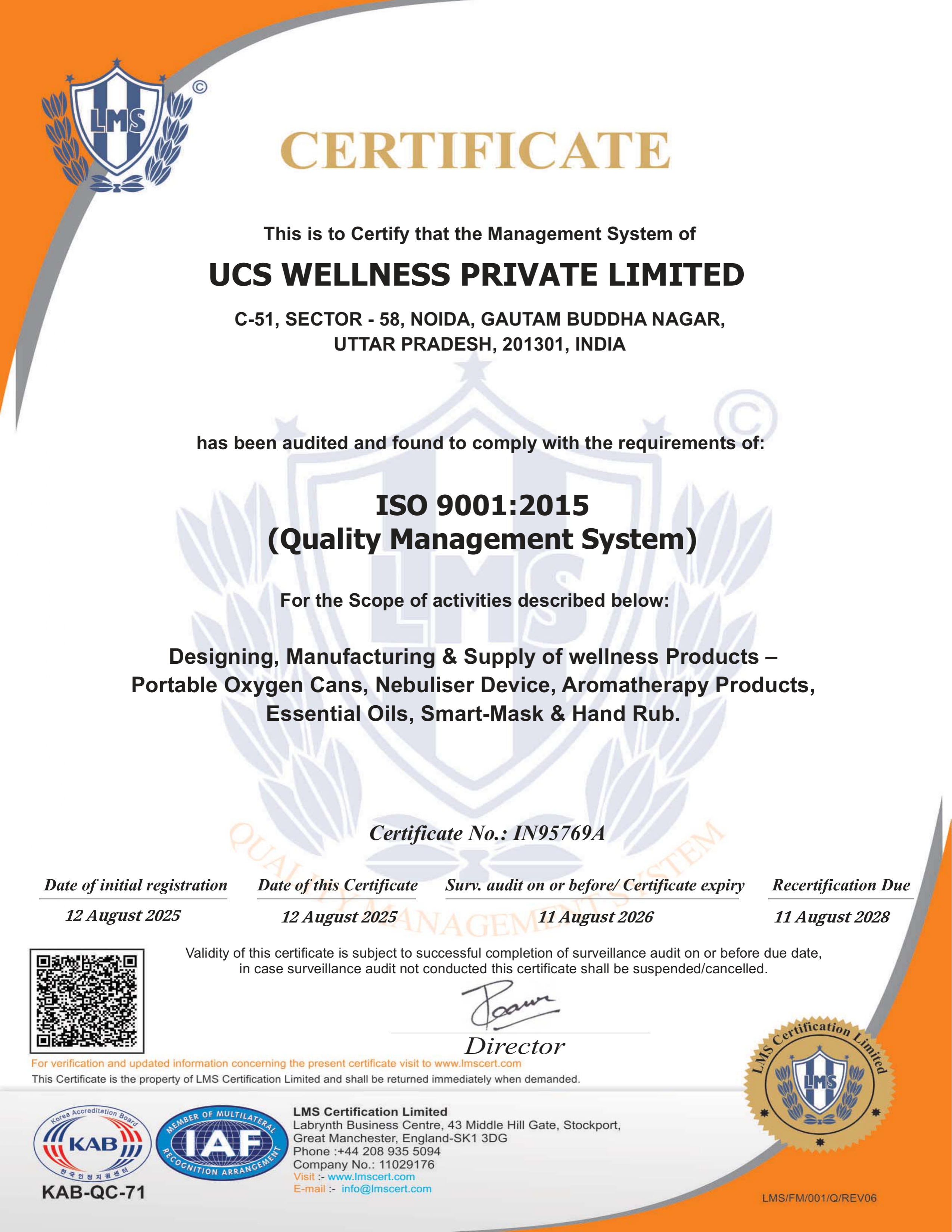 gO2Therapy ISO 9001:2015 certificate