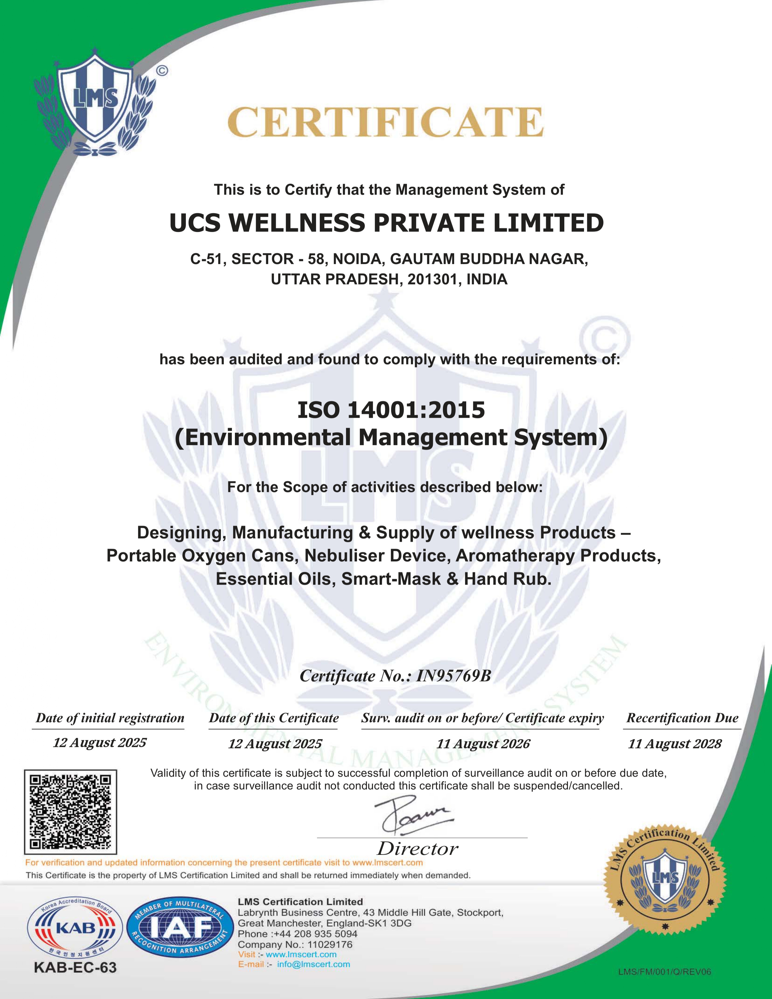 gO2Therapy ISO 14001:2015 certificate