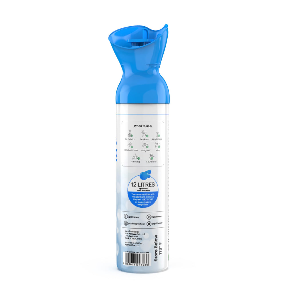 gO2Therapy - Up to 450 Inhalations, Natural 12L Portable Oxygen Canister