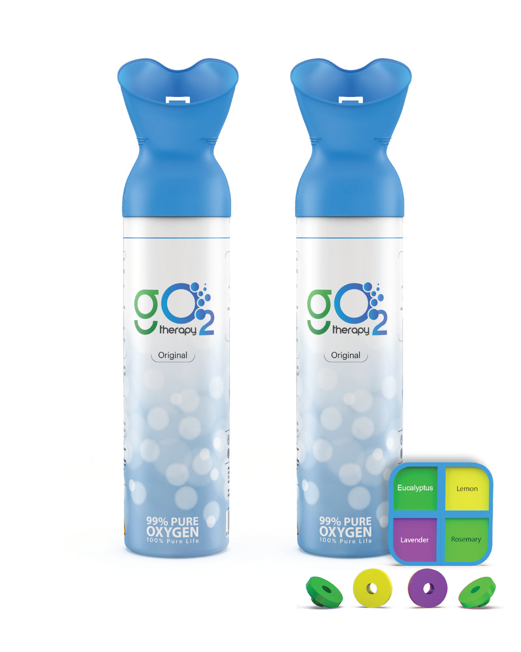 gO2Therapy - Up to 900 Inhalations (2 Pack), Natural + 4 Fragrances, 12L Portable Oxygen Canister