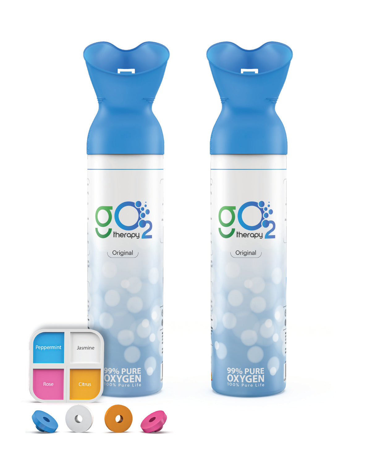 gO2Therapy - Up to 900 Inhalations (2 Pack), Natural + 4 Fragrances, 12L Portable Oxygen Canister