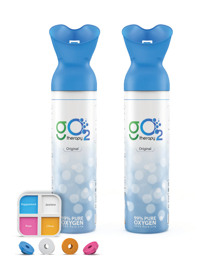 gO2Therapy - Up to 900 Inhalations (2 Pack), Natural + 4 Fragrances, 12L Portable Oxygen Canister