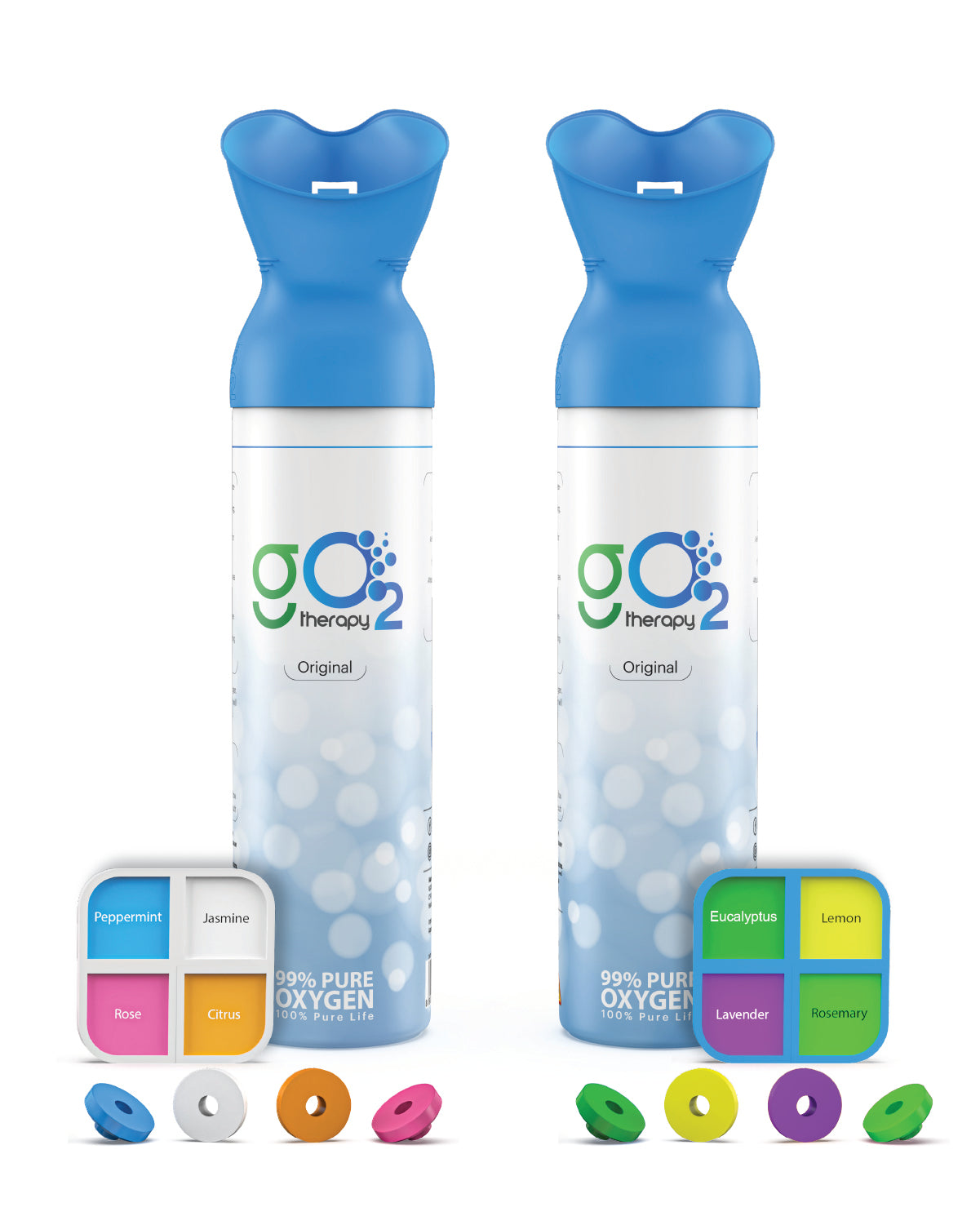 gO2Therapy - Up to 900 Inhalations (2 Pack), Natural + 8 Fragrances, 12L Portable Oxygen Canister
