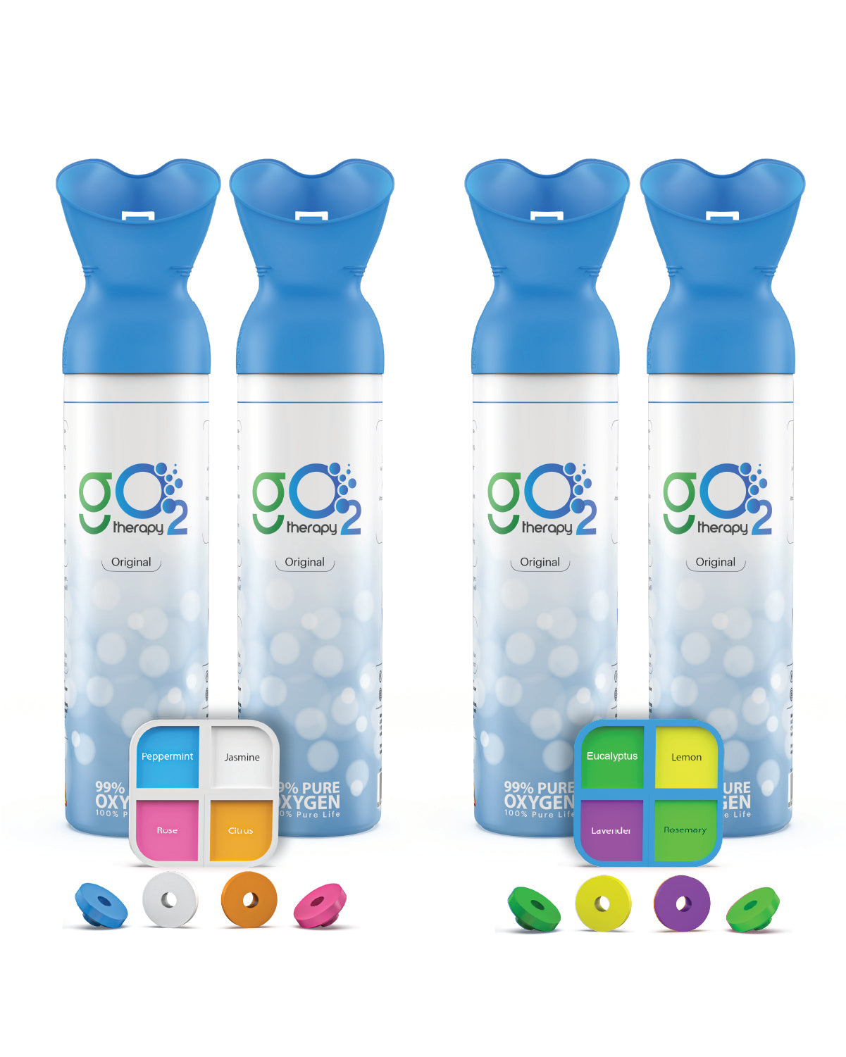 gO2Therapy - Up to 1800 Inhalations (4 Pack), Natural + 8 Fragrances, 12L Portable Oxygen Canister