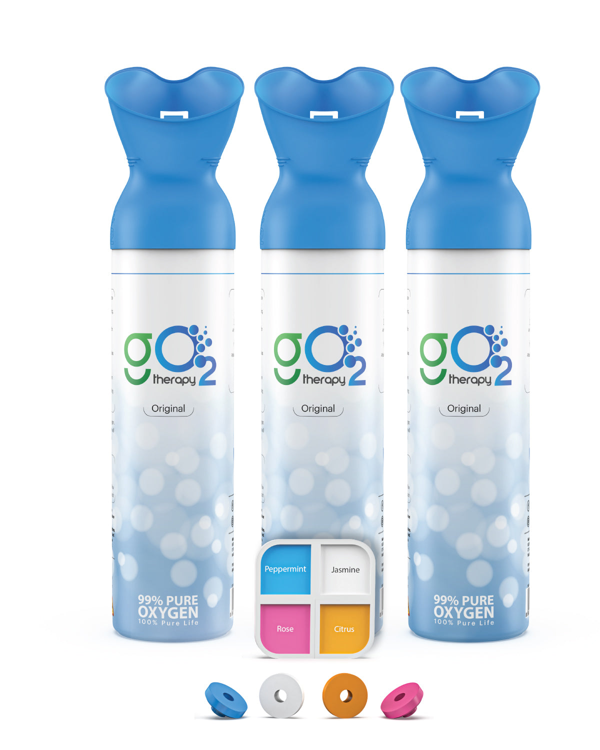gO2Therapy - Up to 1350 Inhalations (3 Pack), Natural + 4 Fragrances, 12L Portable Oxygen Canister